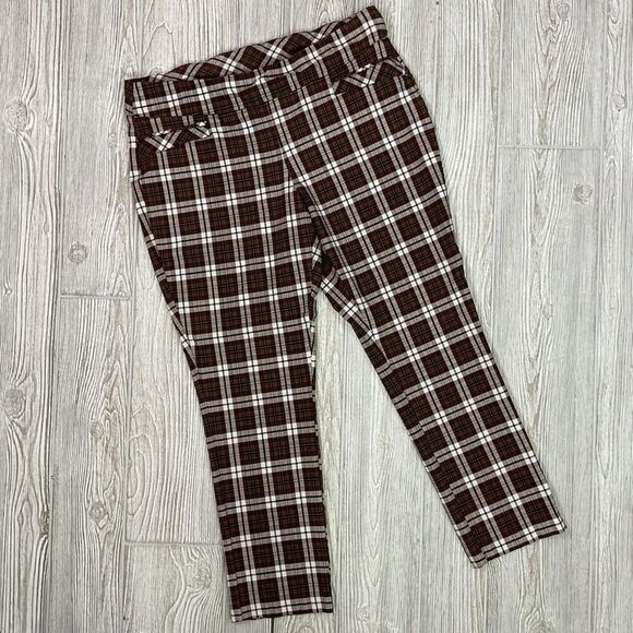 Joe B Women's Size XL Brown White Checkerboard Curvy High Waisted Pants Trousers - Picture 1 of 6